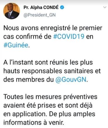 Coronavirus en Guinée : la première réaction du Président Alpha Condé